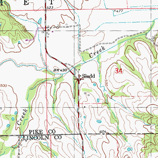 Topographic Map of Sledd Post Office (historical), MO