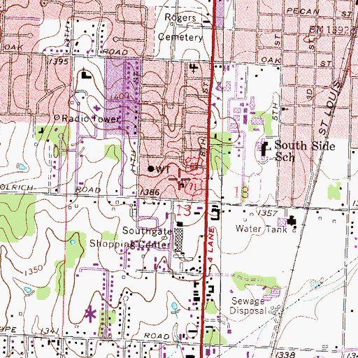 Topographic Map of Peace Lutheran Church, AR
