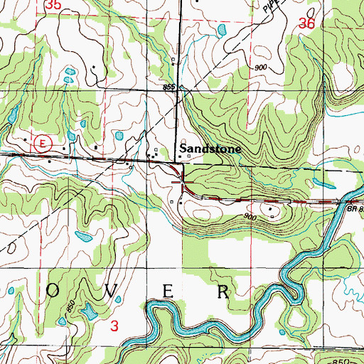 Topographic Map of Sandstone Post Office, MO