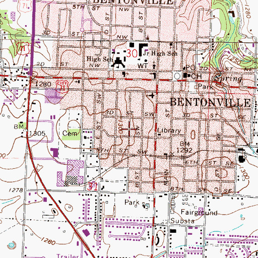 Topographic Map of Park Springs, AR