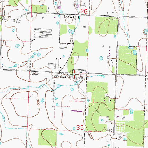 Topographic Map of Pleasant Grove Cemetery, AR