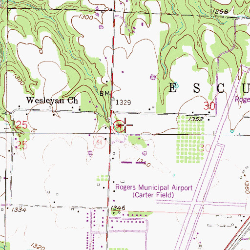 Topographic Map of Pleasant Hill, AR
