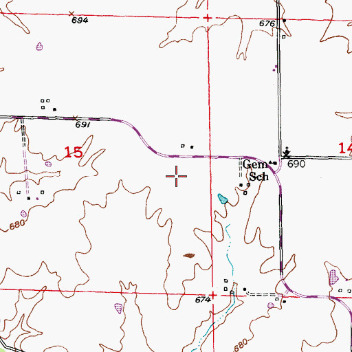 Topographic Map of Gem Post Office (historical), MO