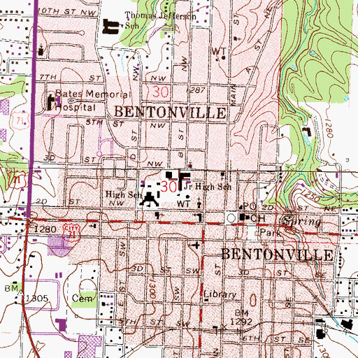 Topographic Map of R E Baker Elementary School, AR