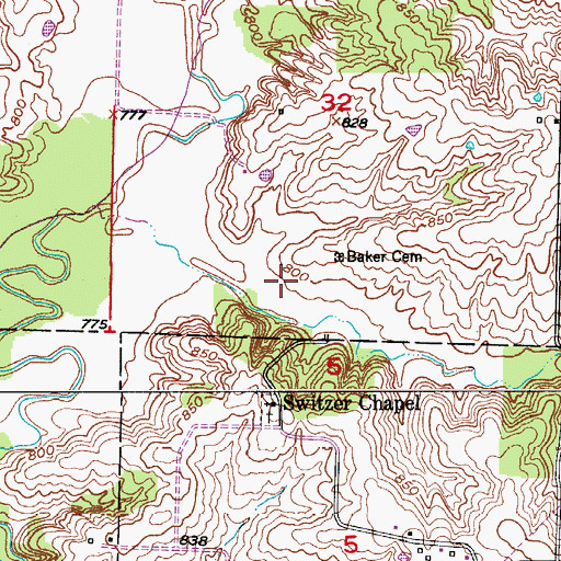 Topographic Map of Snowdon Post Office, MO