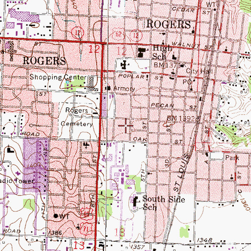 Topographic Map of Rogers Seventh Day Adventist Church, AR