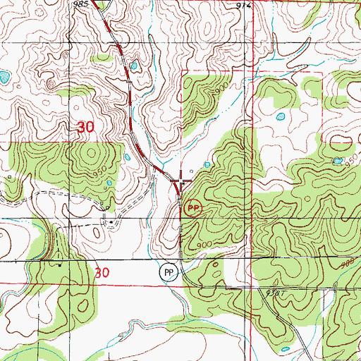 Topographic Map of Leader Post Office, MO