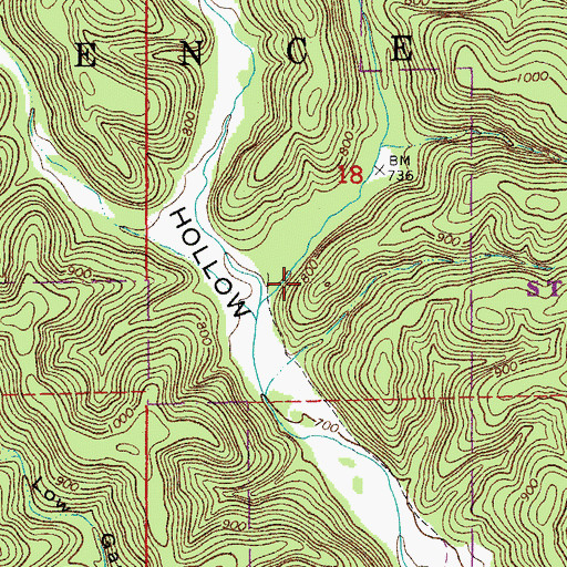 Topographic Map of Angeline Post Office (historical), MO