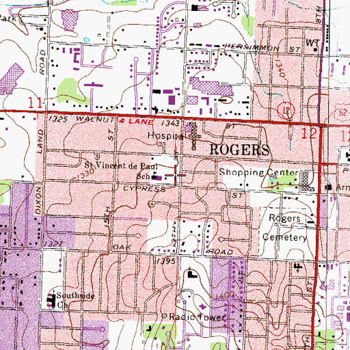 Topographic Map of Saint Vincent De Paul Catholic Church, AR