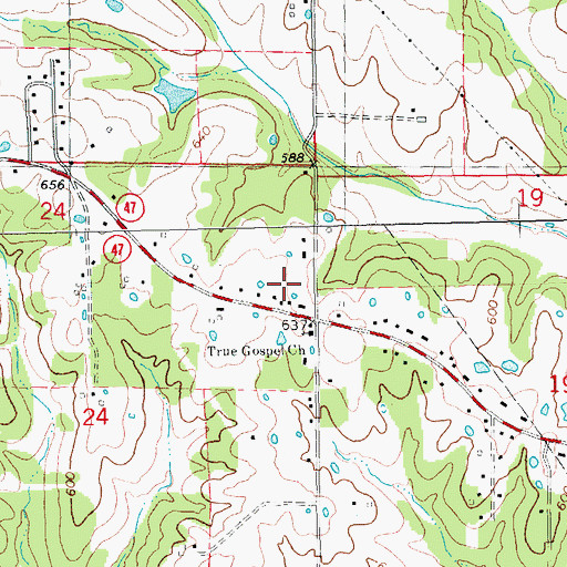 Topographic Map of Chantilly (historical), MO