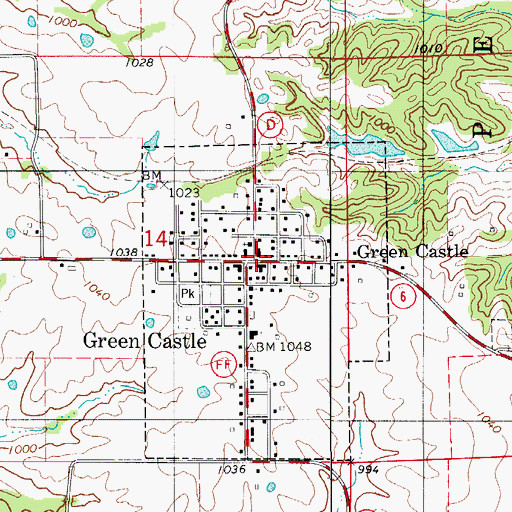 Topographic Map of Green Castle Post Office, MO