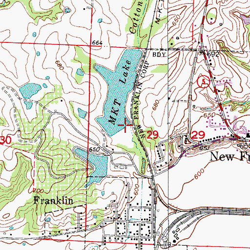 Topographic Map of Okaydy Reservoir Dam, MO