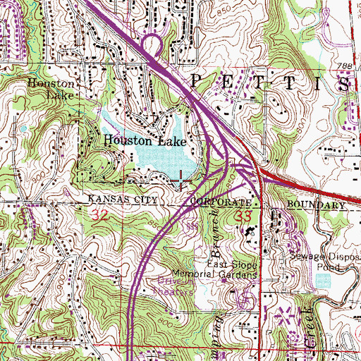 Topographic Map of Houston Lake Dam, MO