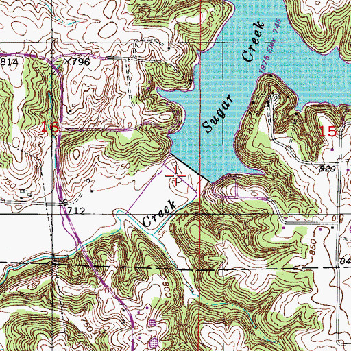 Topographic Map of Sugar Creek Lake Dam, MO
