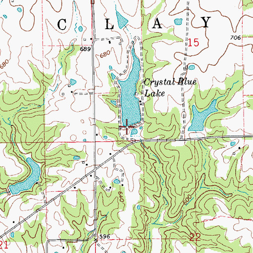 Topographic Map of Crystal Blue Lake Dam, MO