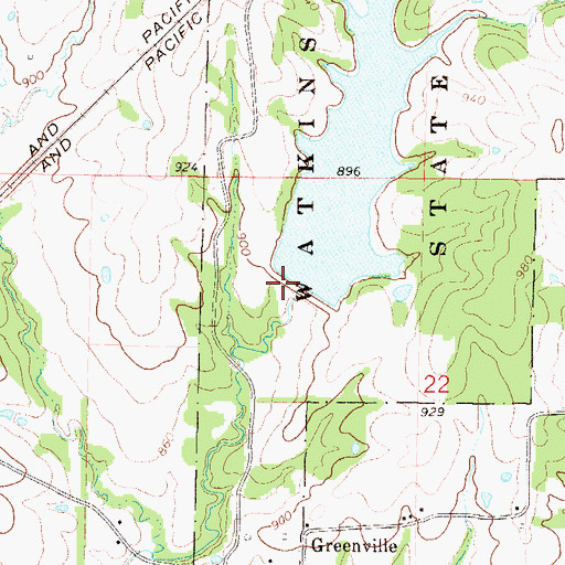 Topographic Map of Watkins Mill Dam, MO