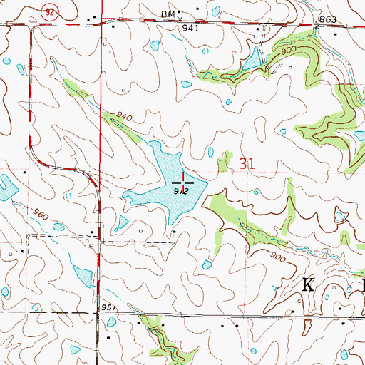 Topographic Map of Allen Lake Dam, MO