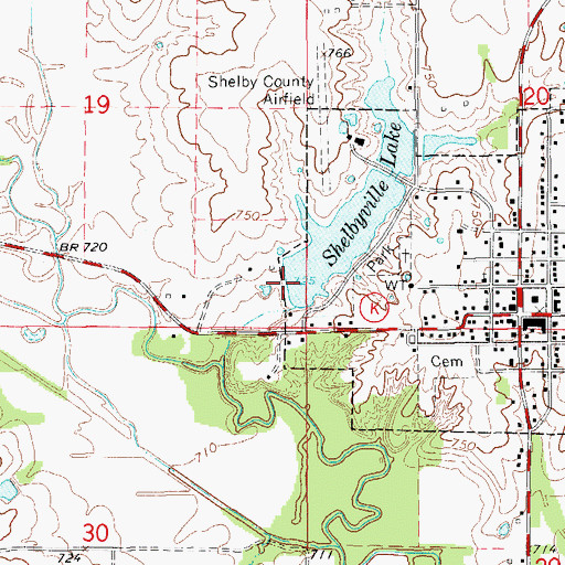 Topographic Map of Shelbyville Lake Dam, MO