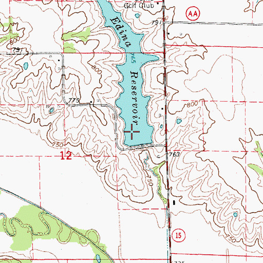 Topographic Map of Edina Reservoir Section 12 Dam, MO