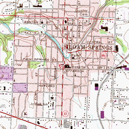 Topographic Map of Siloam Springs Memorial Hospital, AR