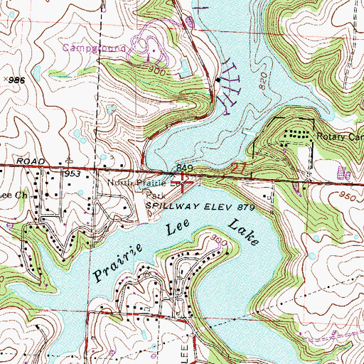 Topographic Map of Prairie Lee Lake Dam, MO