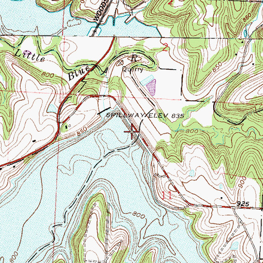 Topographic Map of Lake Jacomo Dam, MO