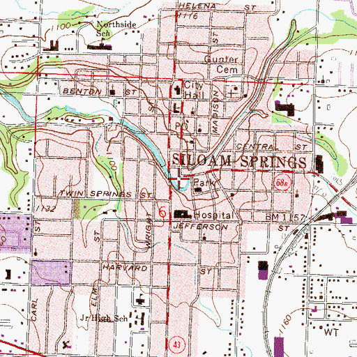 Topographic Map of Siloam Springs Municipal Park, AR