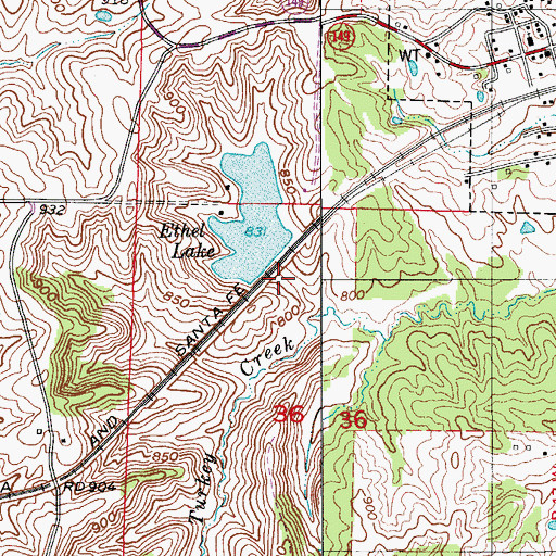 Topographic Map of Ethel Lake Dam, MO