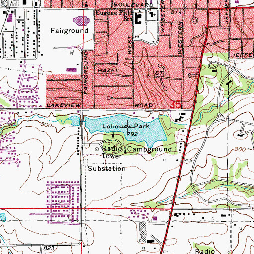 Topographic Map of Lakeview Park Lake, MO