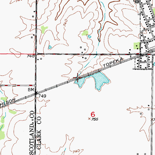 Topographic Map of Robertson Lake Dam, MO