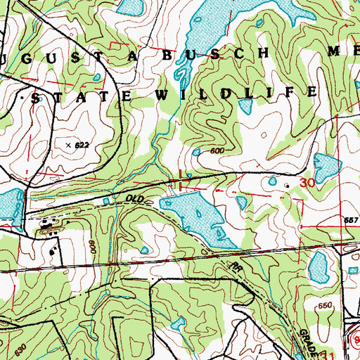 Topographic Map of August A Busch Lake Number 51 Dam, MO