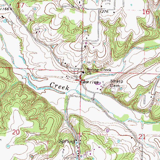 Topographic Map of Spring Creek Bridge, AR