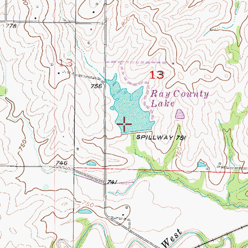Topographic Map of Ray County Lake Dam, MO