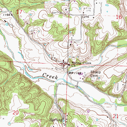 Topographic Map of Spring Creek Cemetery, AR