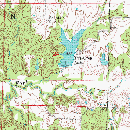 Topographic Map of Tri-City Community Lake Dam, MO