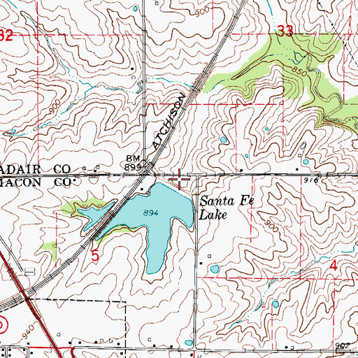 Topographic Map of Santa Fe Lake Dam, MO