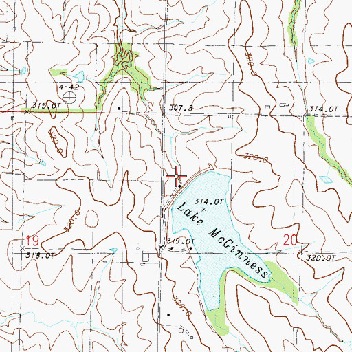 Topographic Map of McGinness Lake Dam, MO