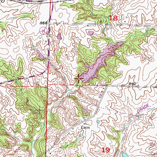 Topographic Map of Shady Oaks Lake Dam, MO
