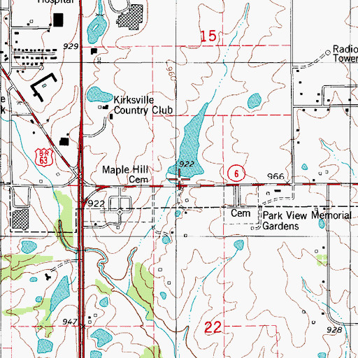 Topographic Map of Kirksville Country Club Dam, MO