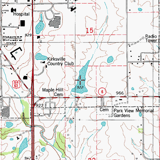 Topographic Map of Kirksville Country Club Lake, MO