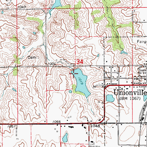 Topographic Map of Unionville Old City Lake Dam, MO