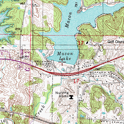 Topographic Map of Macon Lake Dam, MO