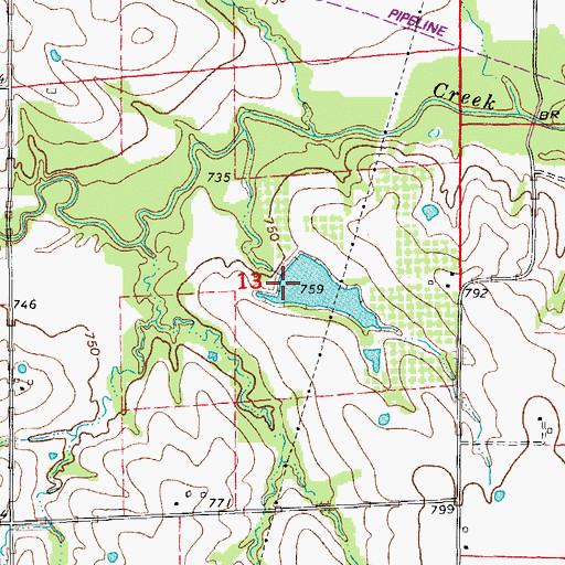 Topographic Map of Hayes Lake Dam, MO