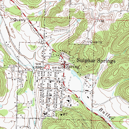 Topographic Map of Sulphur Springs, AR