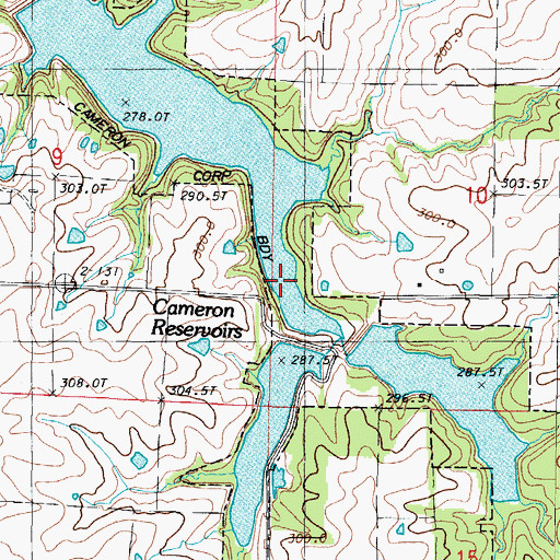 Topographic Map of Cameron Reservoir Number 2 Dam, MO