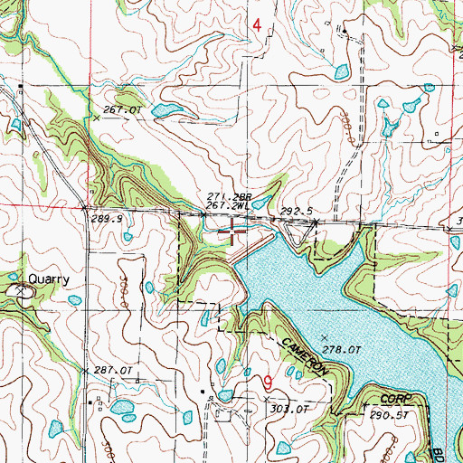 Topographic Map of Cameron Reservoir Dam, MO