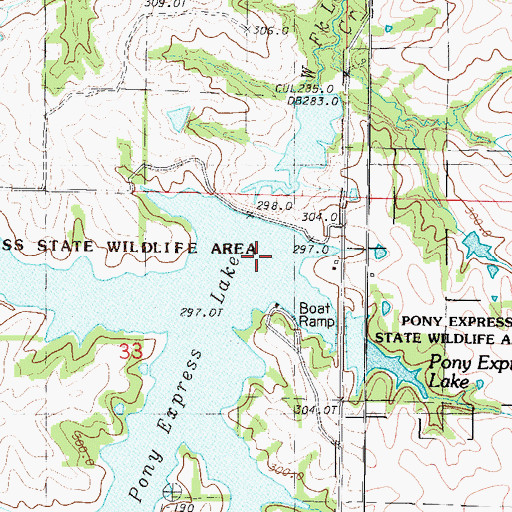 Topographic Map of Pony Express Lake Dam, MO