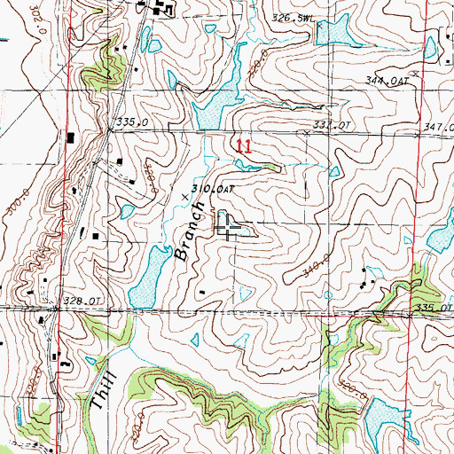 Topographic Map of Mires Lake, MO