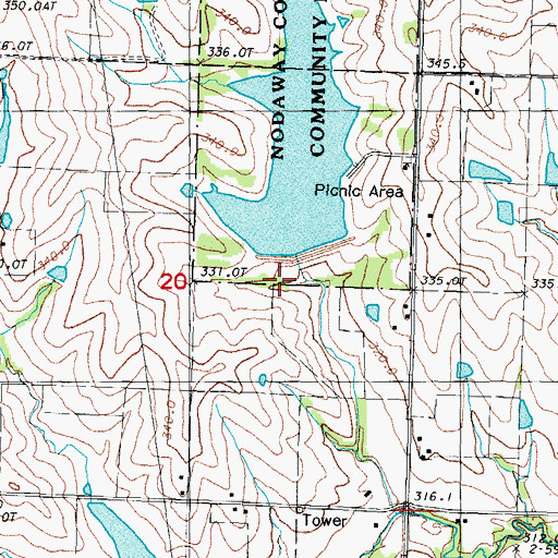 Topographic Map of Nodaway Lake Dam, MO