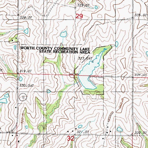 Topographic Map of Worth County Community Lake Dam, MO